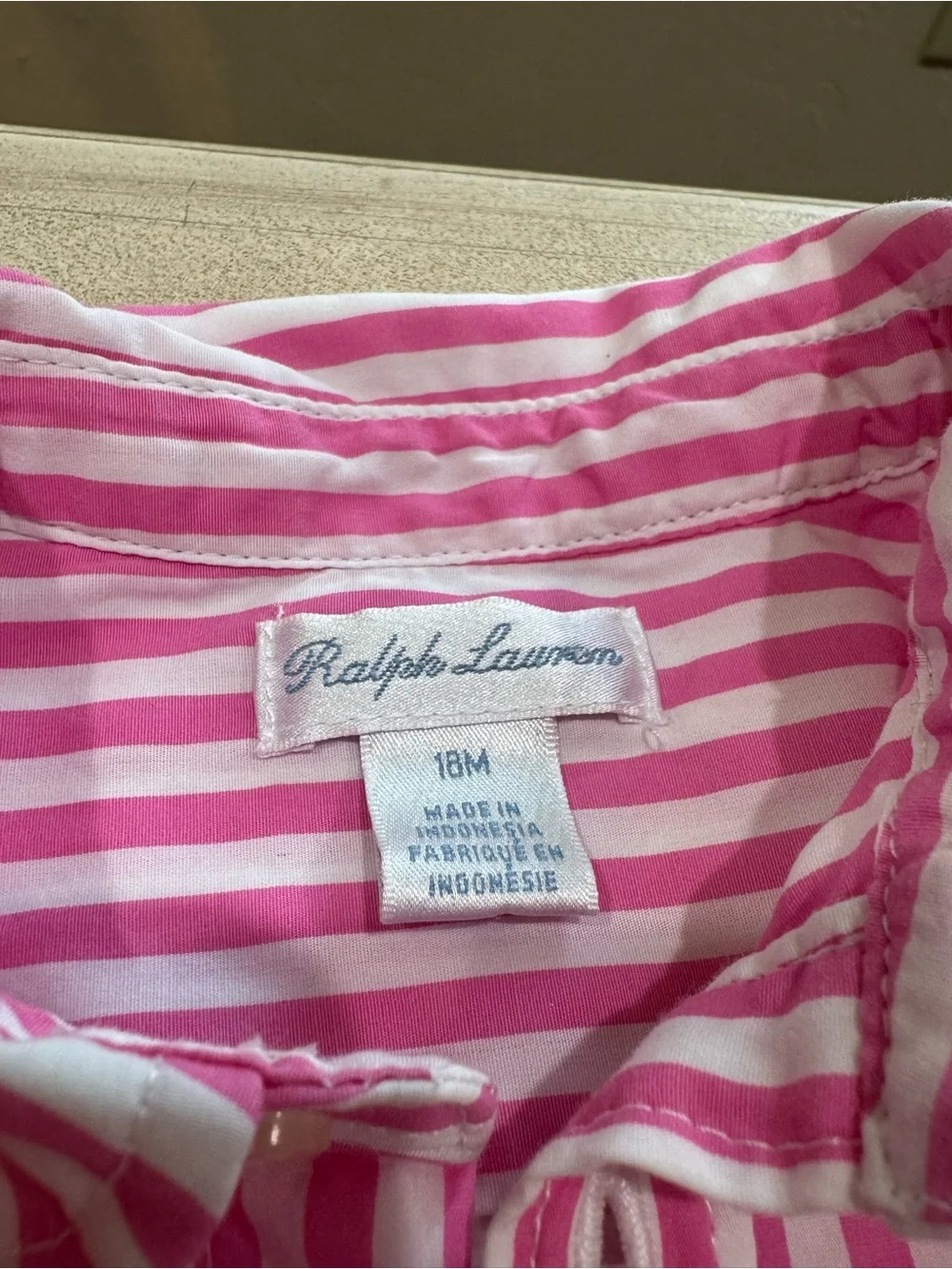Ralph Lauren 2-Piece Pink White Striped Dress & Bloomers Set 18M Cotton Logo